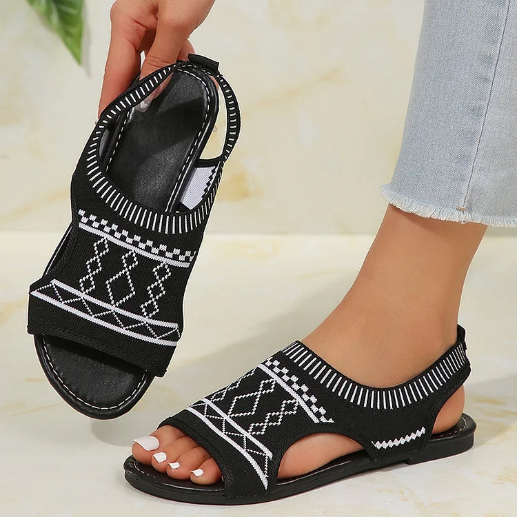 Atemberaubende Geo-Muster Druck Freizeit Ausgehen Peeptoe Naht Cut Sandalen