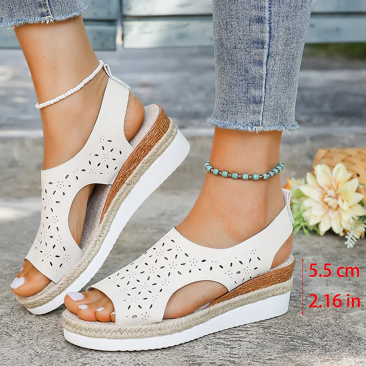 Hollow Out Peep Strap Slingback Toe Platform Wedge Espadrille Sandals