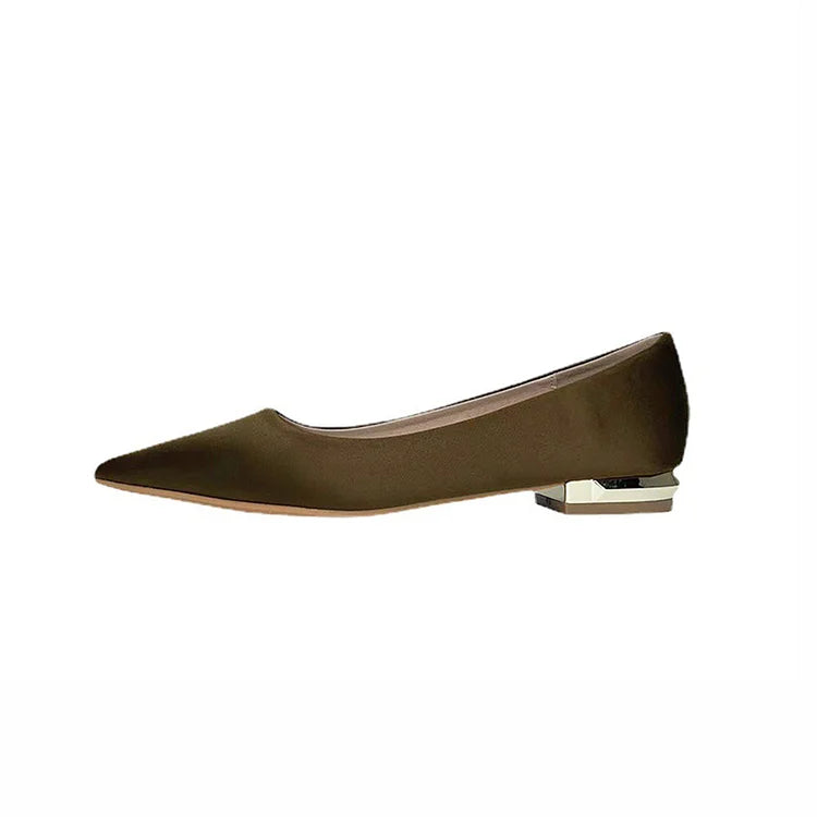 Satin Solid Color Pointed Toe Elegant Slip On Flats