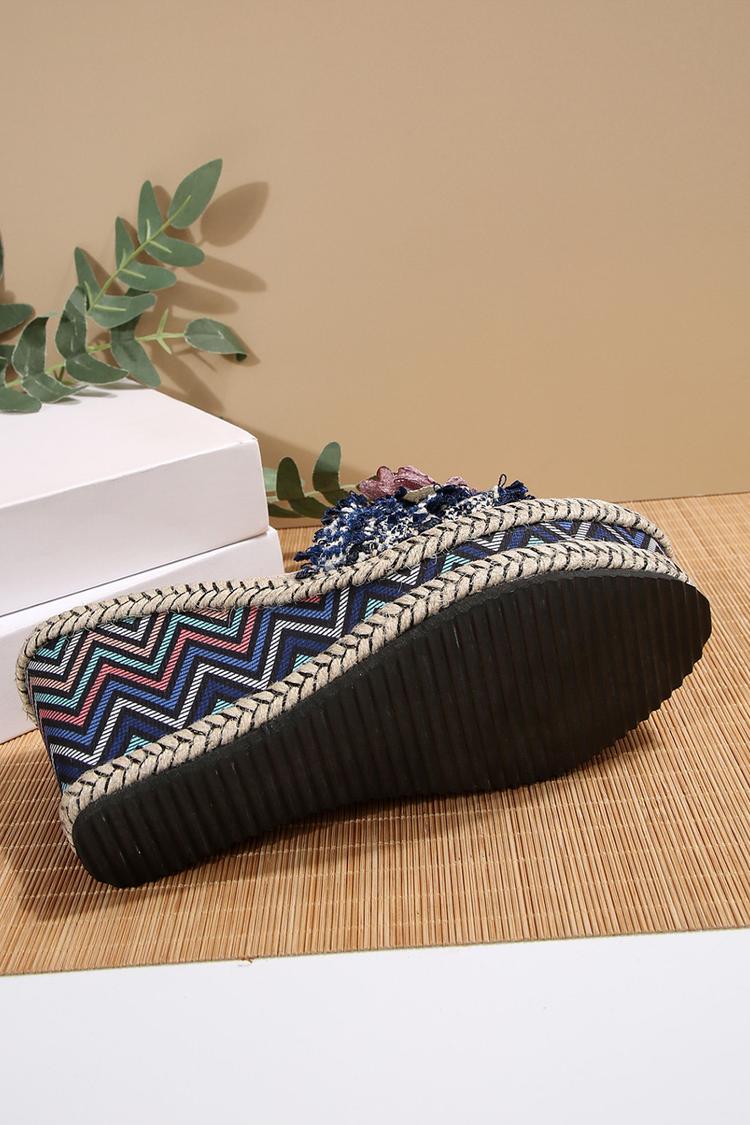 Mehrfarbige 3D Blumen Dekor Runde Zehe Freizeit Outdoor Keilabsatz Schuhe