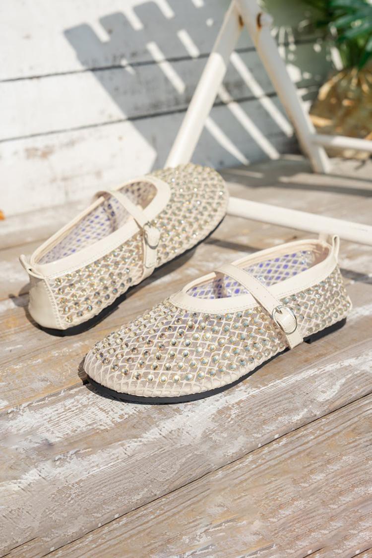 Fivela de Correia no Peito do Pé para Decoração de Perfuração a Quente Sapatilhas de Malha com Biqueira Redonda