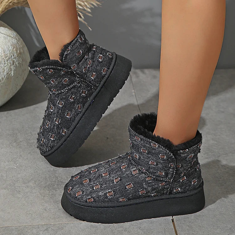 Botas de nieve informales con punta redonda y ribete sin rematar y forro de piel sintética