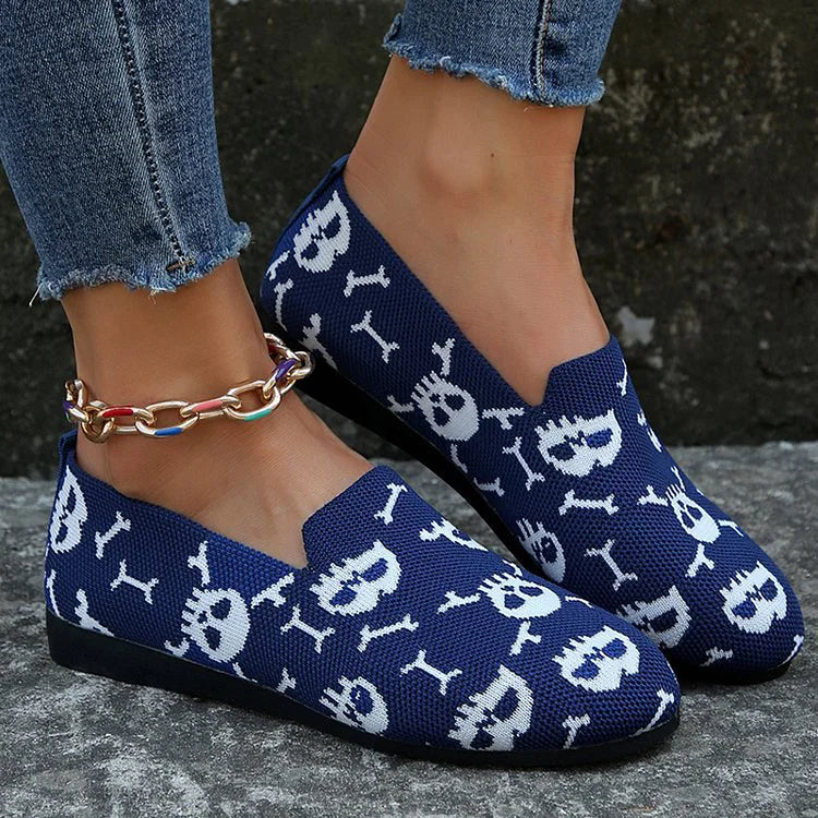 Halloween Totenkopf Muster Runddruck Zehen Slip-On Loafer