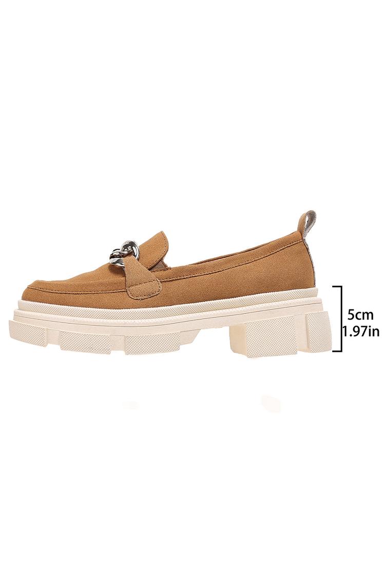 Einfarbige Metallkette Dekor Rundzehen Klobiger Absatz Loafers