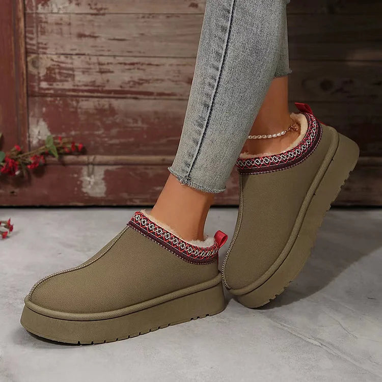 Stivali da neve con punta tonda, foderati in pelliccia sintetica e dettagli cuciti