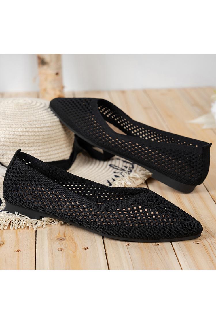 Jednokolorowe ażurowe dziergane casualowe baleriny z ostrym noskiem