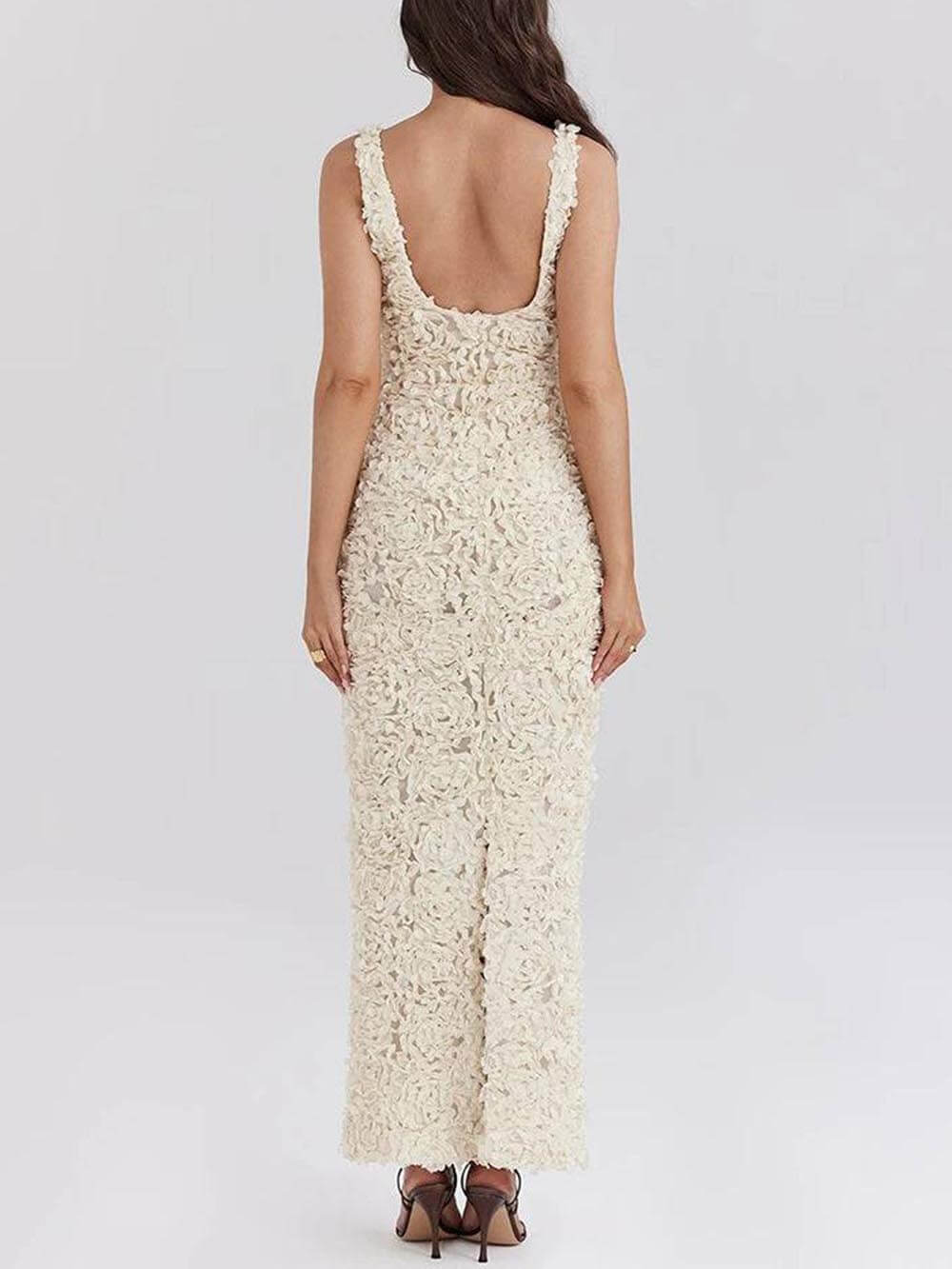 Robe élégante à appliqué floral avec décolleté plongeant en V