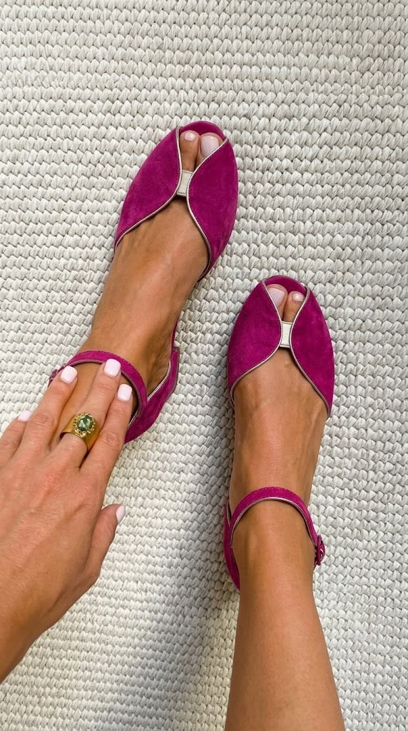 Chic Blue Faux Suede Metallic Trim Peep Toe Flats
