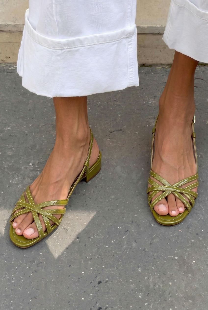 Strappy Crisscross Square Toe Slingback Block Sandals [Pre Order]