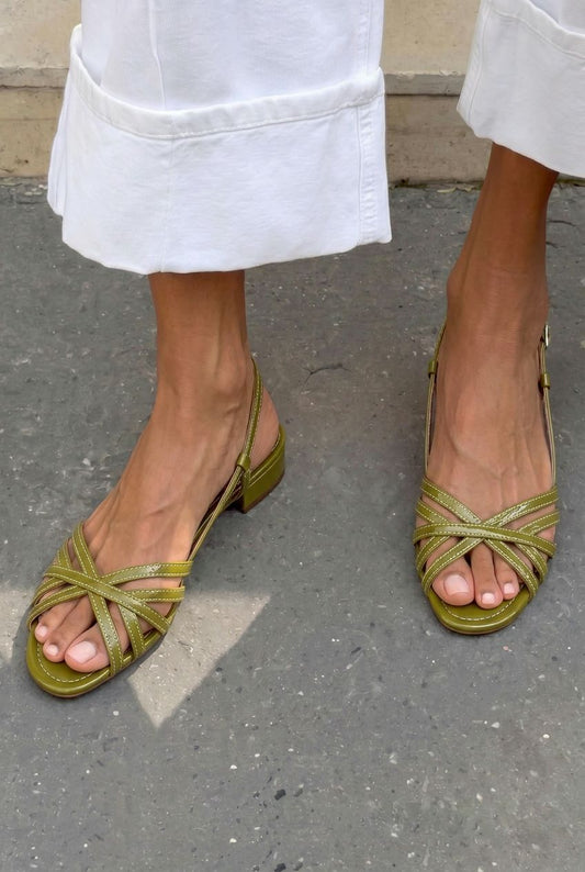 Strappy Crisscross Square Toe Slingback Block Sandals [Pre Order]