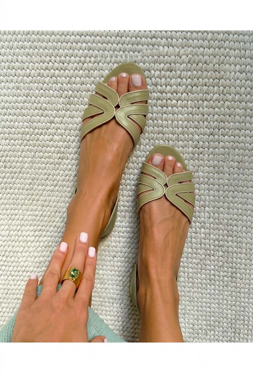 Scalloped Cutout Open Toe Slingback Flat Sandals [Pre Order]