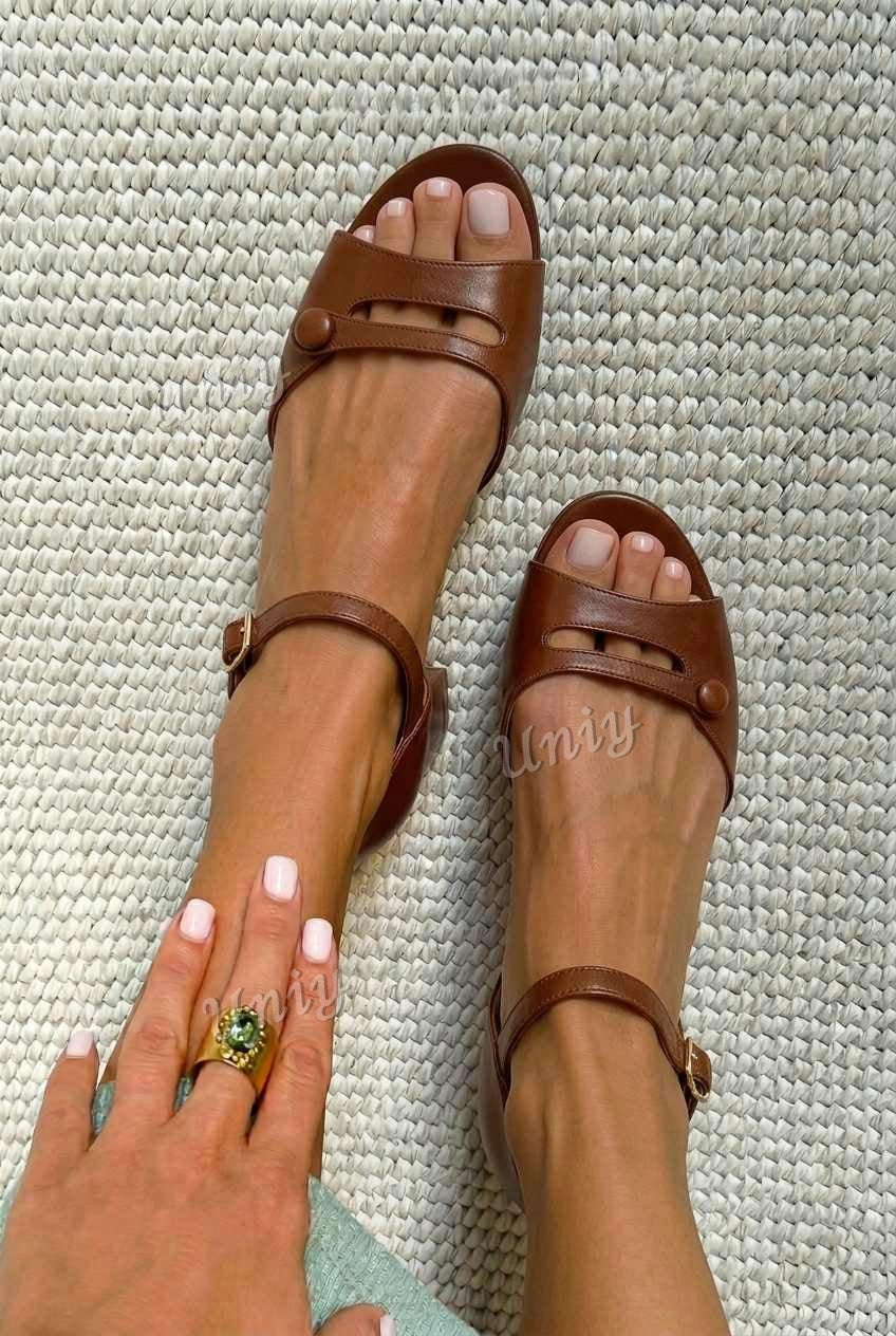 Cutout Detailed Peep Toe Ankle Strap Block Heel Sandals [Pre Order]