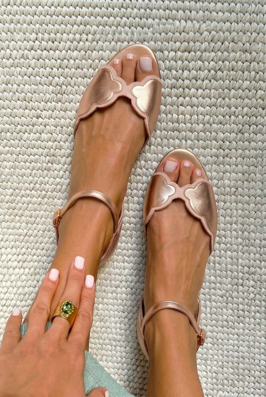 Scalloped Edge Open Toe Ankle Strap Flat Sandals [Pre Order]
