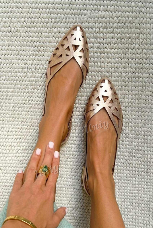 Laser Cutout Pointed Toe Slingback Flats [Pre Order]