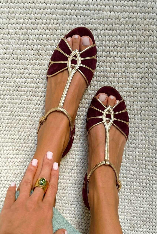 Art Deco T-Strap Peep Toe Flat Sandals [Pre Order]