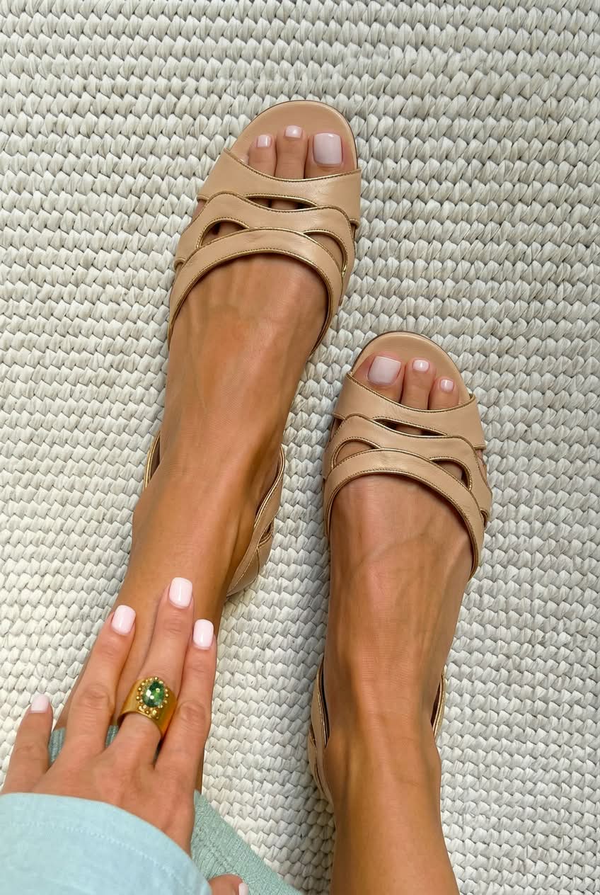 Strappy Cutout Peep Toe Flat Sandals [Pre Order]