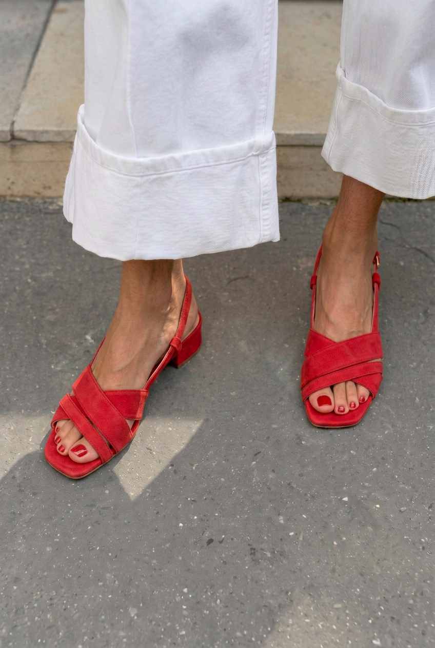 Suede Crisscross Square Toe Slingback Block Heel Sandals [Pre Order]