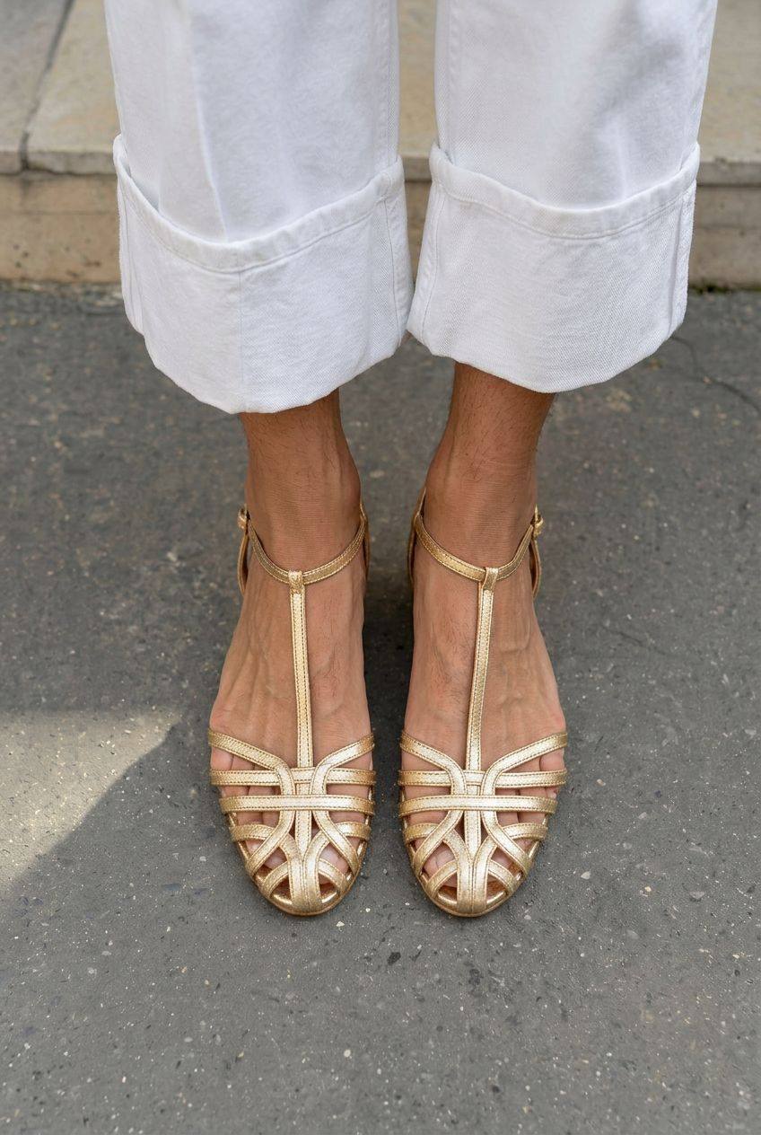 Woven T-Strap Closed Toe Flat Casual Sandals [Pre Order]