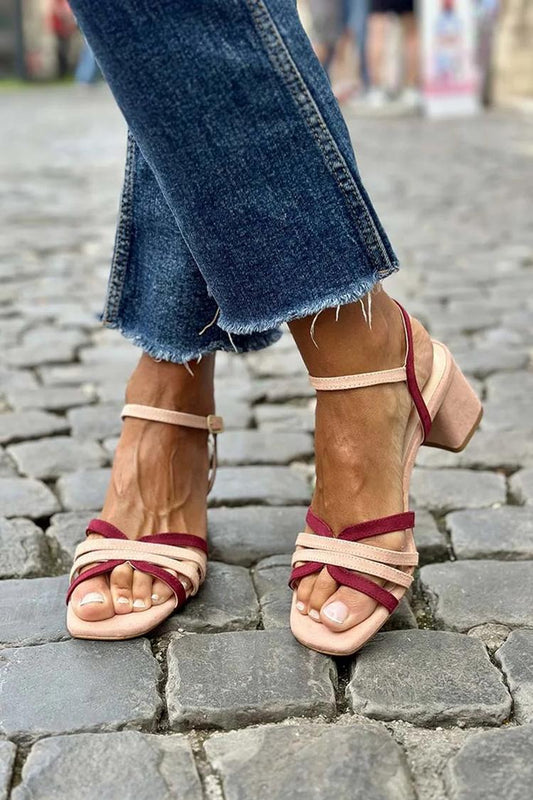 Colorblock ausgeschnittene quadratische Spitze rosa klobige Absätze [Vorbestellung]