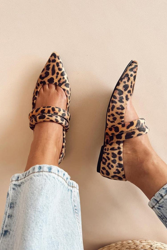 Double Instep Straps Leopard Print Pointed Toe Flats [Pre Order]