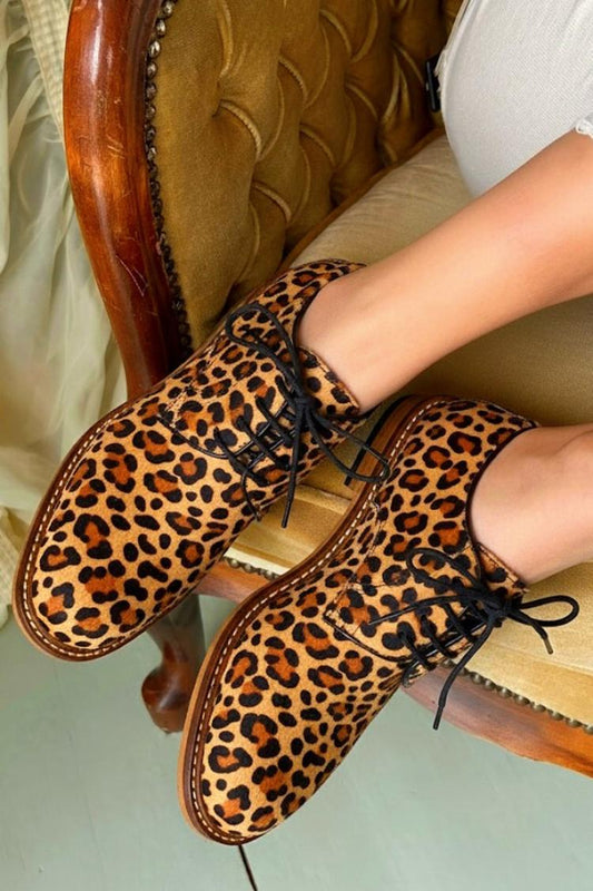 Leopardenmuster Schnürung Rundspitze Braune Oxfords [Vorbestellung]