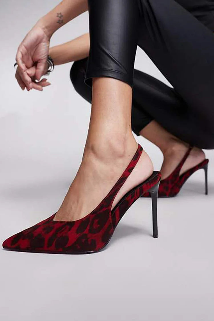 Slingback a punta con stampa leopardata Tacchi a spillo bordeaux [Pre Order]