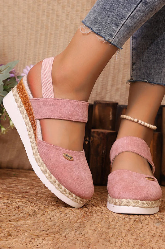 Metal Decor Slingback Strap Closed Toe Plain Espadrille Wedge Sandals