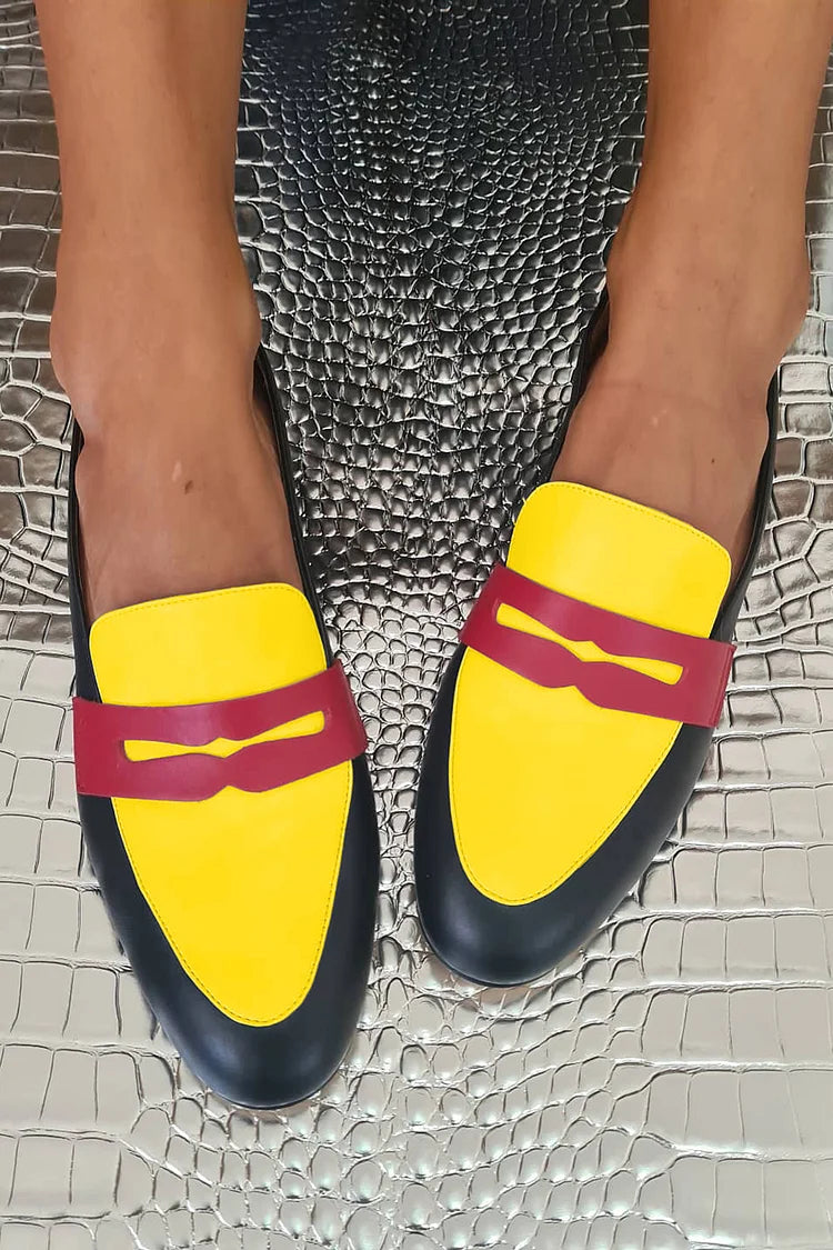 Mocassini casual slip-on neri con punta tonda e blocchi di colore [Pre-ordine]