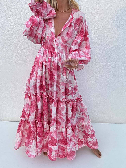 Vestido largo con gradas para niñas con estampado floral de Bohemia 