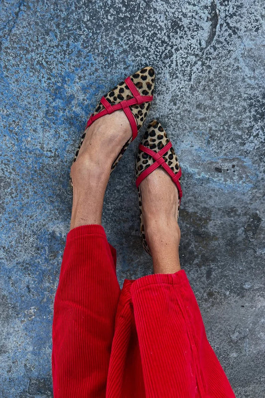 Colorblock Strap Leopard Print Pointed Toe Flats [Pre Order]