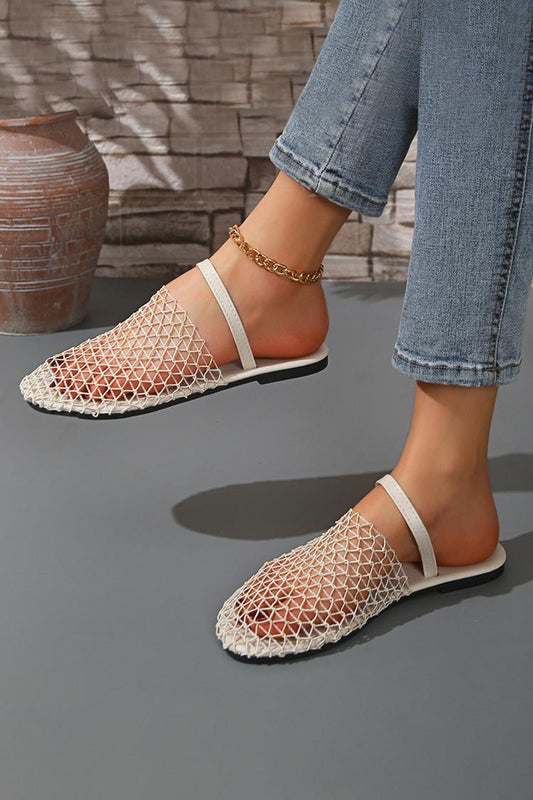 Hollow Out Solid Color Instep Strap Round Toe Casual Slippers