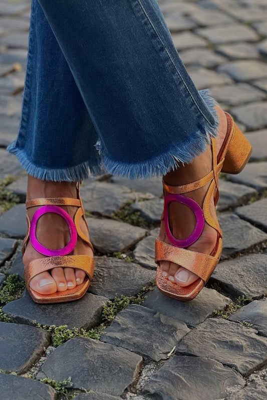 Colorblock Ausschnitt Quadratische Spitze Orange Klobige Absätze [Vorbestellung]