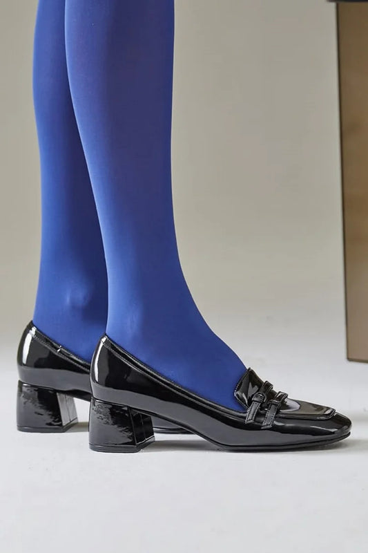 Scarpe con tacco grosso nere con due cinturini e fibbie decorative, tinta unita [Pre-ordine]