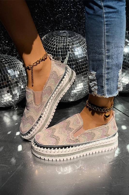 Colorblock gewellte Strassverzierung runde Zehe lässige Plateau Slipper