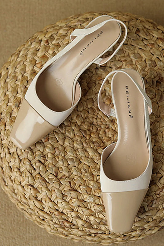 Salto Grosso com Tira Atrás, Biqueira Quadrada, Bloco de Cores Elegante e Respirável