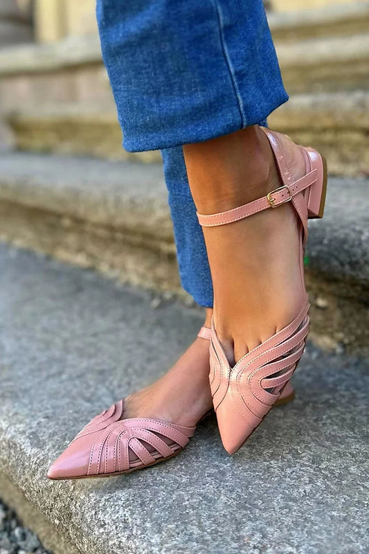 Zapatos planos rosados ​​elegantes de color sólido ahuecados con punta puntiaguda 