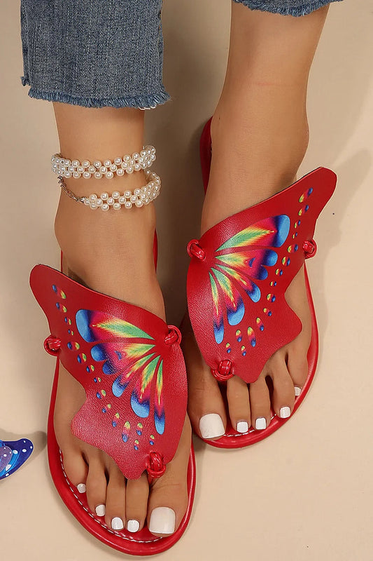 Chanclas de playa con costura y estampado de alas de mariposa arcoíris 