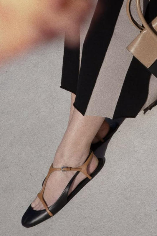 Colorblock Riemen Schnalle Rund Zehen Slingback Schwarze Ballerinas [Vorbestellung]