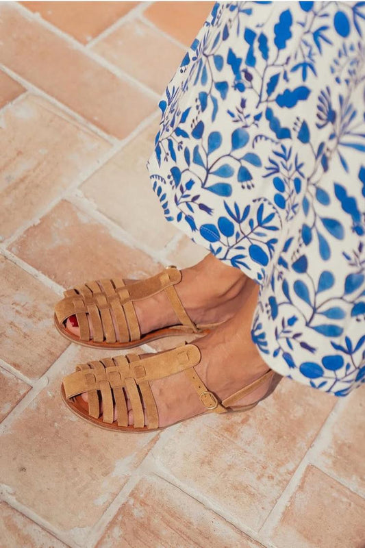 Schlichte T-Riemen Schnalle Ausgehöhlt Rund Zehen Khaki Sandalen [Vorbestellung]