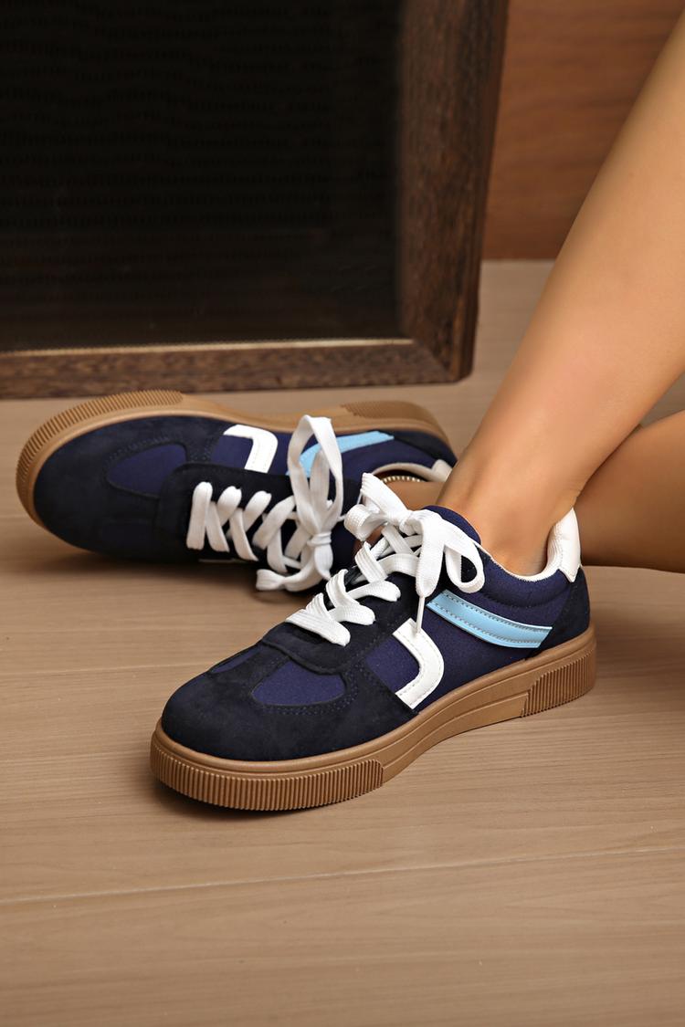 Sneakers casual con punta tonda, lacci, patchwork colorblock 