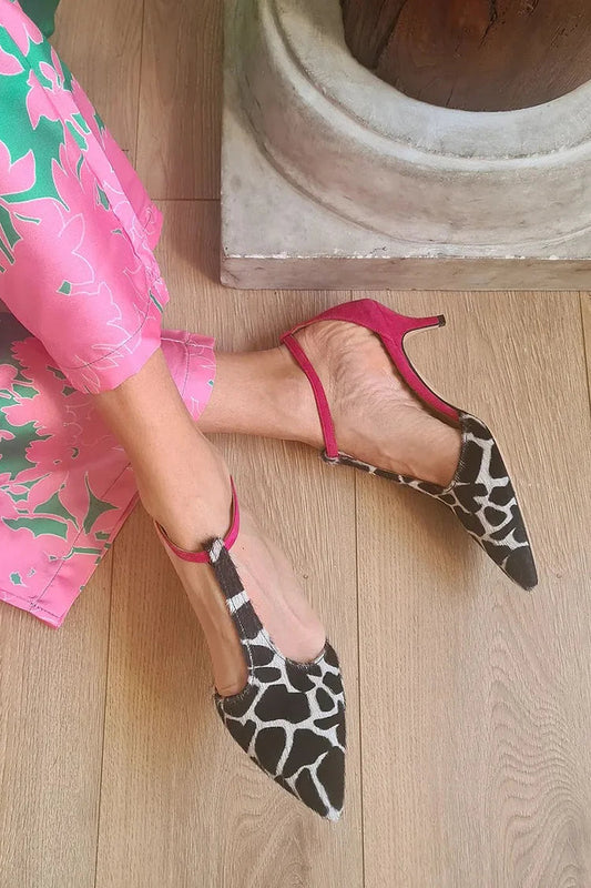 Animal Pattern Colorblock Irregular Straps Pointy Toe Stiletto Heels