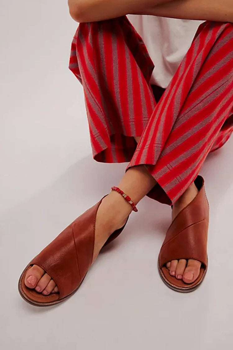Solid Color Open Toe Asymmetric Brown Sandals [Pre Order]
