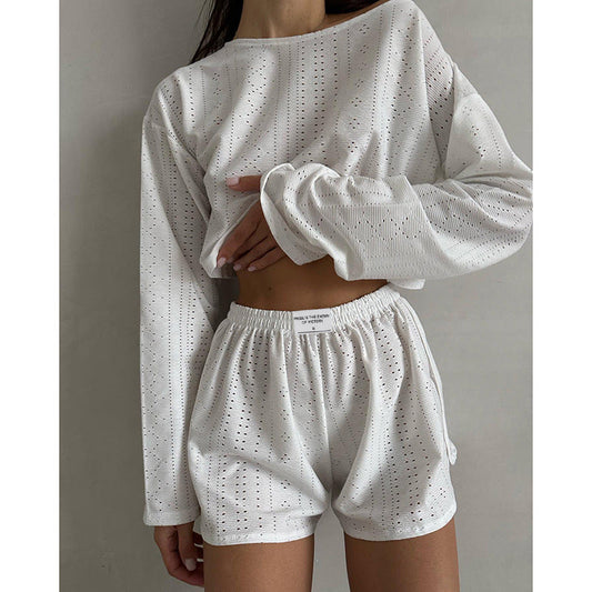 Simple loose pullover top and shorts two-piece set