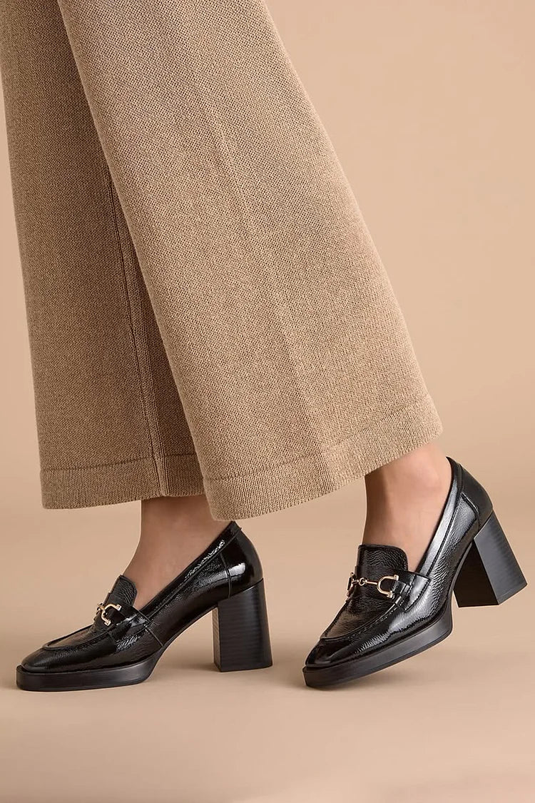 Scarpe con tacco grosso nere con fibbia in metallo tinta unita [Pre-ordine]