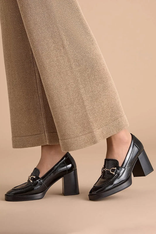 Scarpe con tacco grosso nere con fibbia in metallo tinta unita [Pre-ordine]