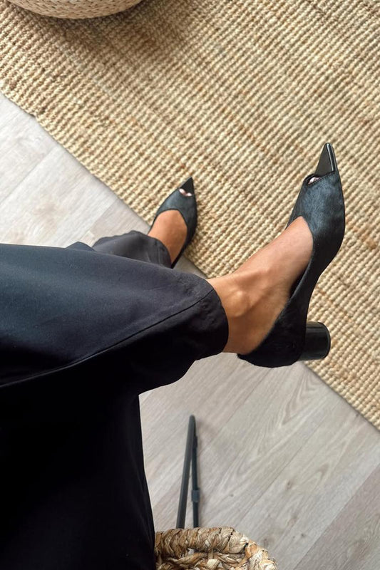 Scarpe con tacco largo e punta aperta, nere, tinta unita [Pre-ordine]