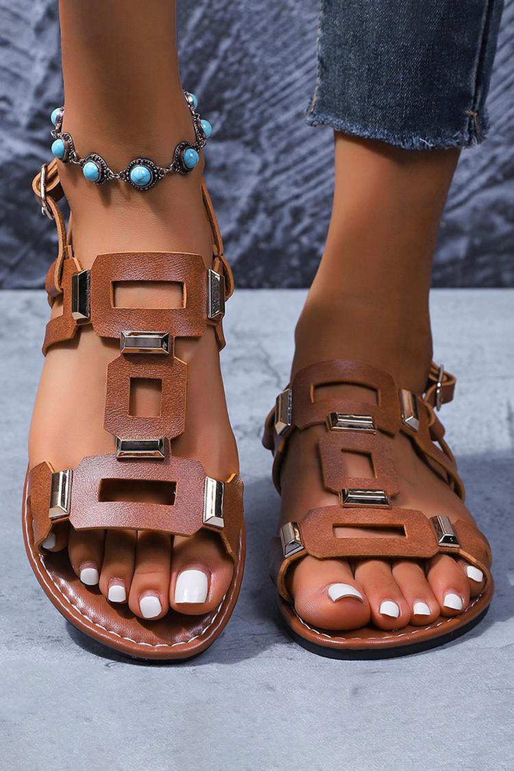Metall Dekor Hohle Schnalle Runder Zeh Freizeit Sandalen