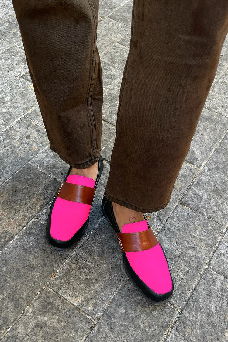 Mokasyny w kolorowe łatki z kwadratowym noskiem w kolorze fuksji [Przedsprzedaż]