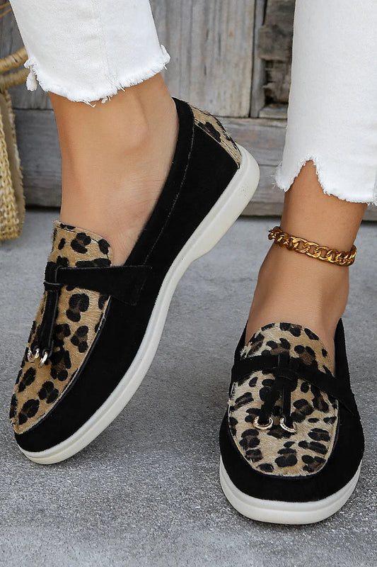 Leopard Print Knotted Detail Slip On Retro Loafers