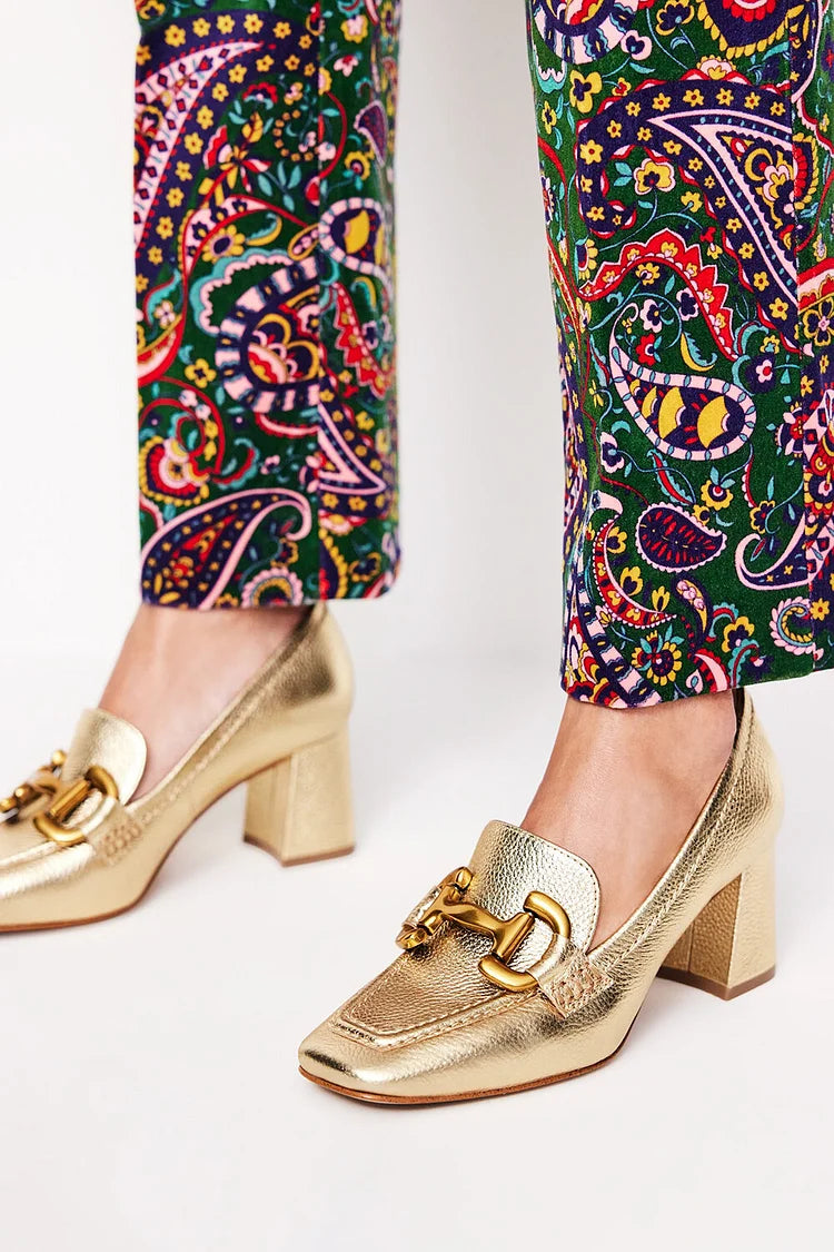 Scarpe con tacco spesso dorato con punta quadrata e fibbia in metallo [Pre-ordine]
